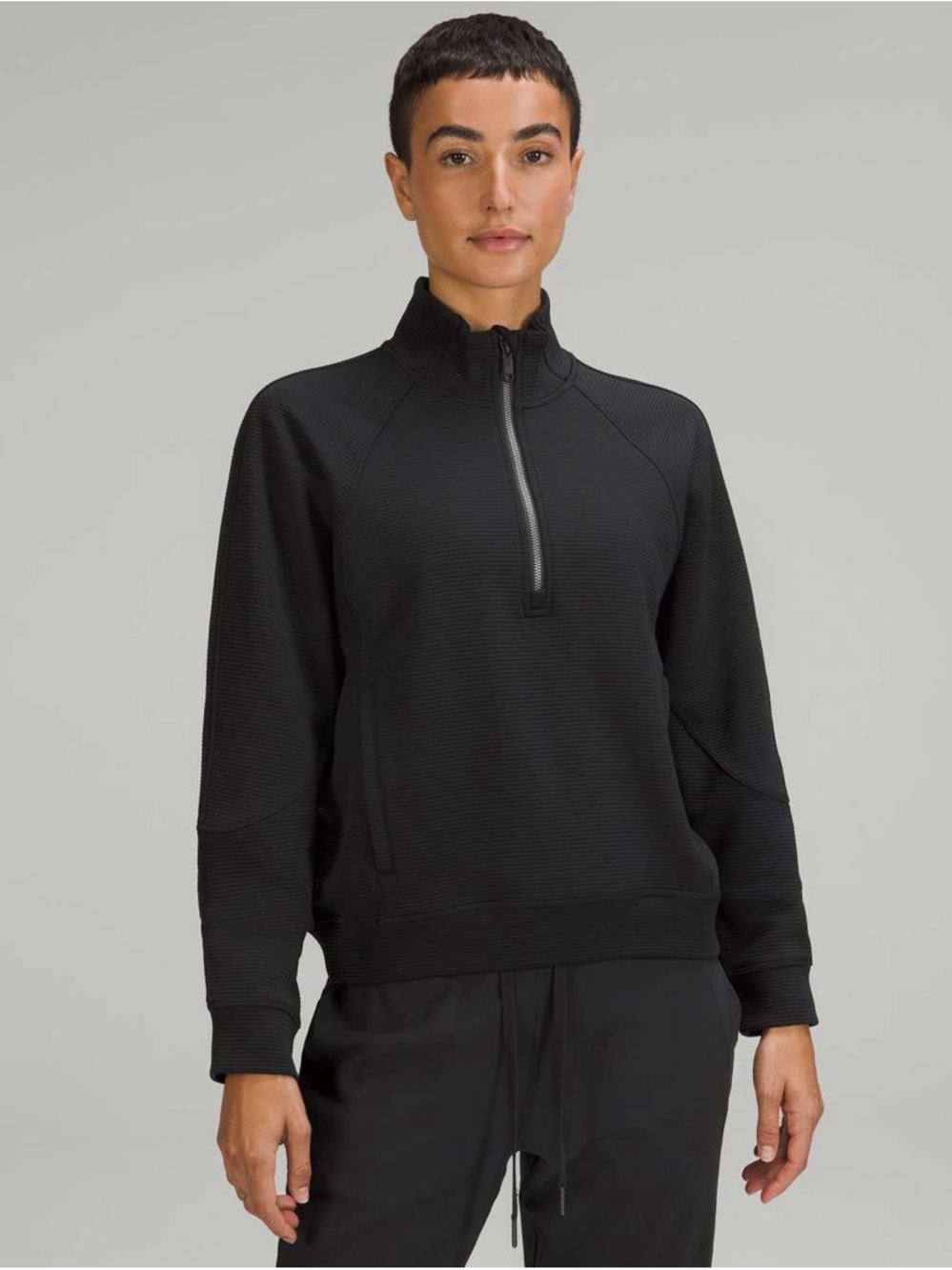 Lululemon Ribbed Half Zip Pullover Relaxed Fit Black Scuba Style Women’s 8 EUC